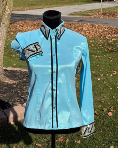 Aqua Blue Western Show Shirt with Black Applique