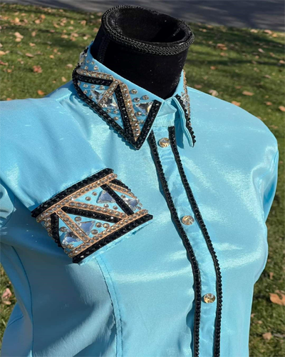 Aqua Blue Western Show Shirt with Black Applique