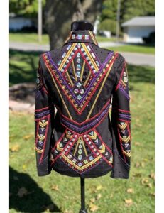 Black Base Showmanship Jacket with Red, Purple and Golden Applique