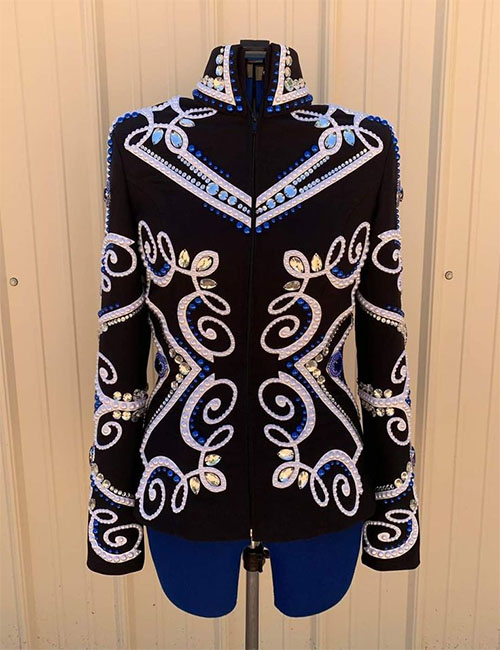 Black Base Western Show Jacket with Azure Blue