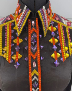 Black Base Western Show Shirt with Orange & Yellow AppliqBlack Base Western Show Shirt with Orange & Yellow Applique – Custom Western Apparelue