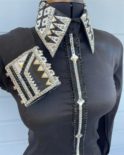 Black Base Western Show Shirt with Silver Applique