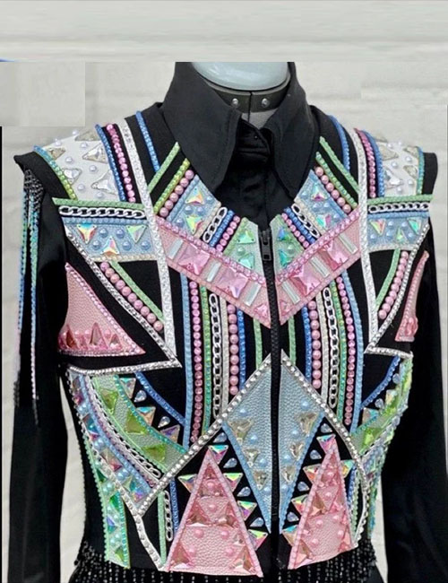 Black Base With Soft Pink And Green Western Show Vest