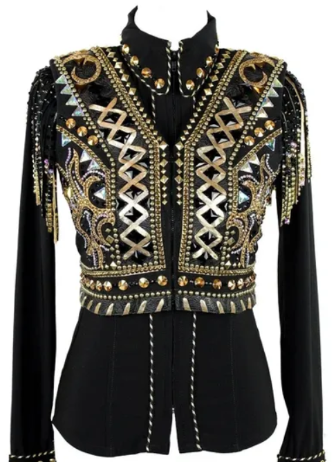 Black & Gold Bolero Western Show Vest with Shirt Combo – Elegant Western Show Attire