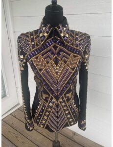 Black Base Showmanship Jacket with Golden and Purple Applique – Premium Western Show Apparel
