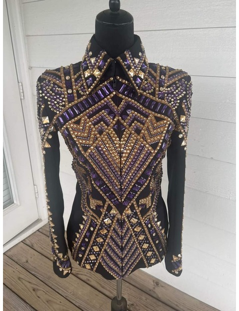 Black Base Showmanship Jacket with Golden and Purple Applique – Premium Western Show Apparel