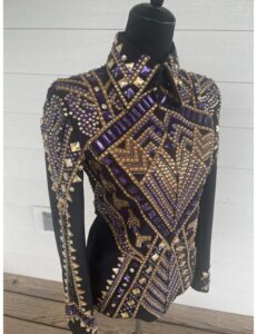 Black Base Showmanship Jacket with Golden and Purple Applique – Premium Western Show Apparel
