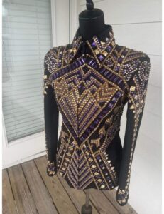 Black Base Showmanship Jacket with Golden and Purple Applique – Premium Western Show Apparel