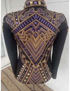 Black Base Showmanship Jacket with Golden and Purple Applique – Premium Western Show Apparel