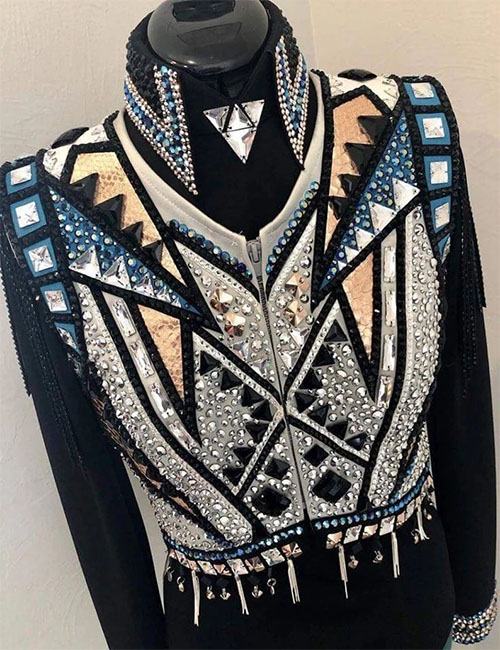 Black base Western Show Vest and Shirt with Glass stone