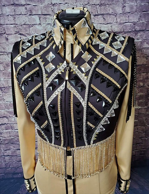 Black base Western Show Vest with Shirt, Bolero Show Vest