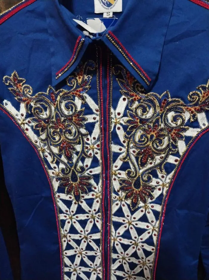 Blue Handmade Embroidery Western Showmanship Horsemanship Pleasure Show shirt Western Show Outfit