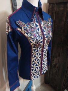 Blue Handmade Embroidery Western Showmanship Horsemanship Pleasure Show shirt Western Show Outfit
