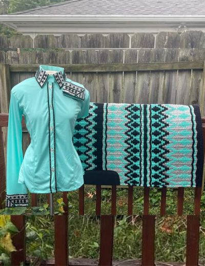 Blue Lagoon Western Show Shirt with matching Saddle Pad