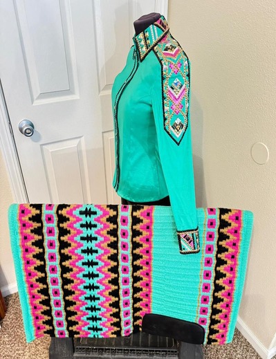 Bright Turquoise Western Show Shirt with matching Saddle Pad