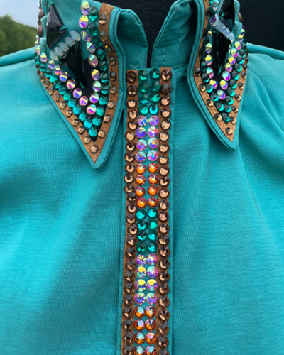 Cyan Western Show Shirt with Blue and Brown Essence