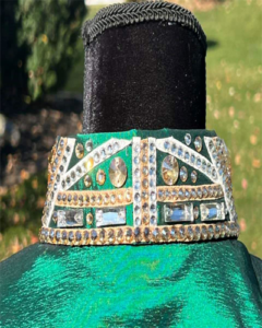 Emerald Green Western Show Shirt | Luxury Silver & Gold Crystal Embellished Top