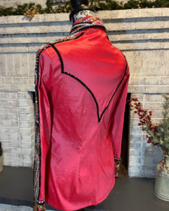 Pink Base Western Show Shirt with Black Gold and Silver Applique