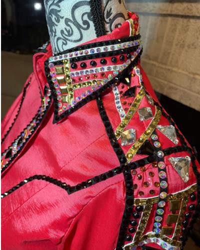 Pink Base Western Show Shirt with Black Gold and Silver Applique