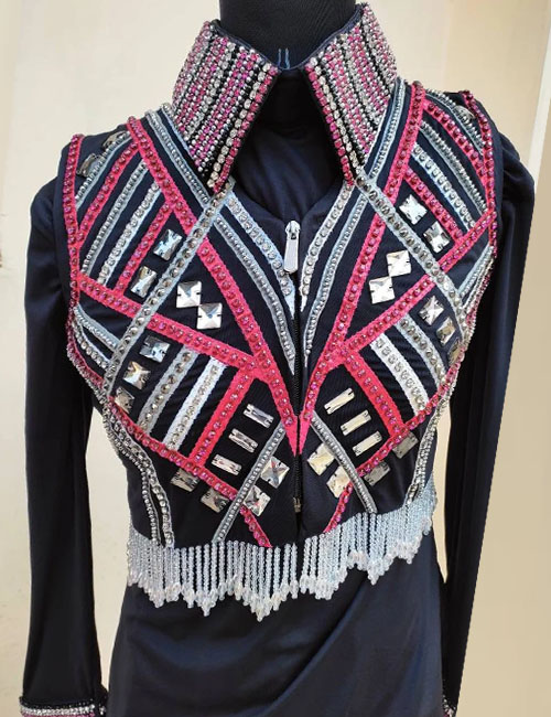 Pink on Black Base Western Bolero Vest with shirt