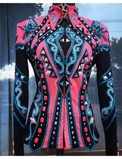 Pink and Blue Showmanship Jacket on Black Base – Stylish Western Show Attire