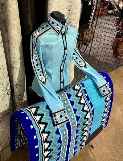 Powder Blue Western Show Shirt with matching Saddle Pad