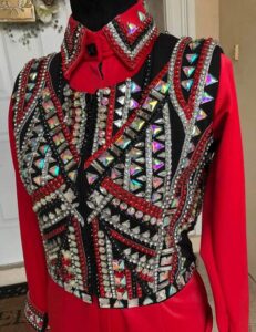 Red Western Show Vest with Shirt Bolero Show Vest