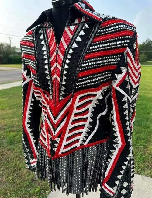 Red and White Western Show Jacket with Black Base