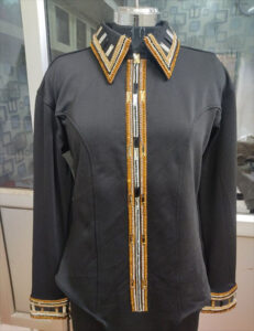 Luxe Black Western Show Shirt | Orange Crystal Embellished Show Top