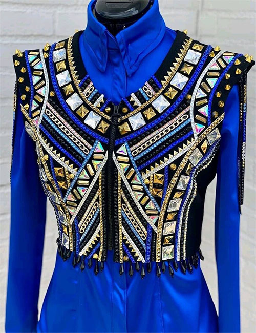 Royal blue Western Show Bolero Vest with Shirt