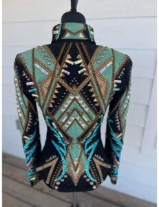 Spanish Green, Blue and Golden Applique Showmanship Jacket on Black base