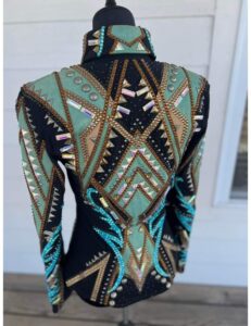 Spanish Green, Blue and Golden Applique Showmanship Jacket on Black base