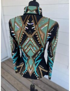 Spanish Green, Blue and Golden Applique Showmanship Jacket on Black base