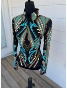 Spanish Green, Blue and Golden Applique Showmanship Jacket on Black base