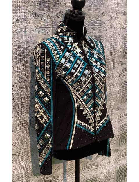 Teal Blue with Silver and White Applique Showmanship Jacket