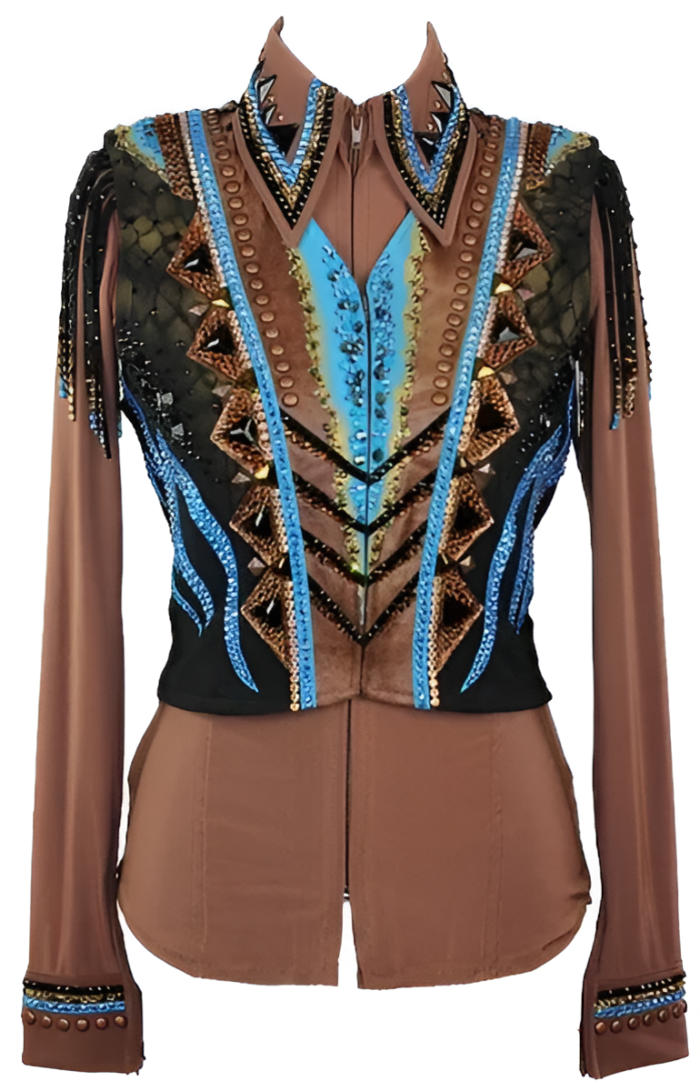 Tobacco Turquoise & Black Bolero Western Show Vest with Shirt