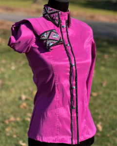 Ladies Vivid Pink Western Show Shirt | Crystal Embellished Western Pleasure Show Top