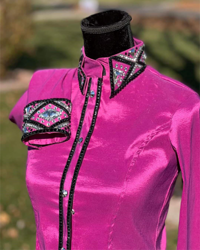 Ladies Vivid Pink Western Show Shirt | Crystal Embellished Western Pleasure Show Top