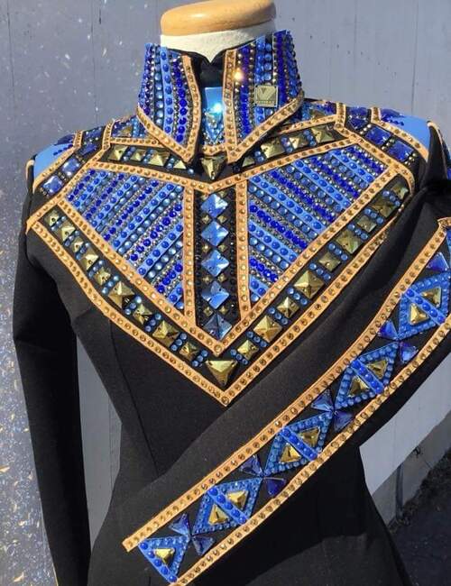 Gold with Blue Western Show Jacket on Black base