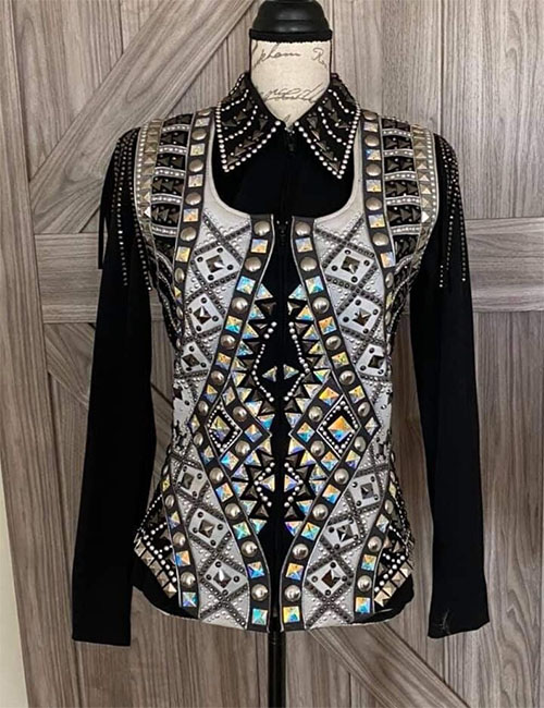 Western Show Vest with Black Shirt, Western Show Outfit On Glass Crystal & Applique