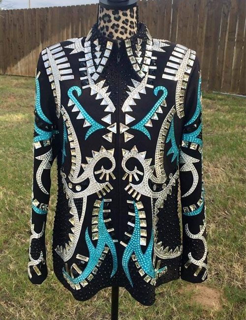 Silver & Sky Blue Western Show Jacket with Black Base