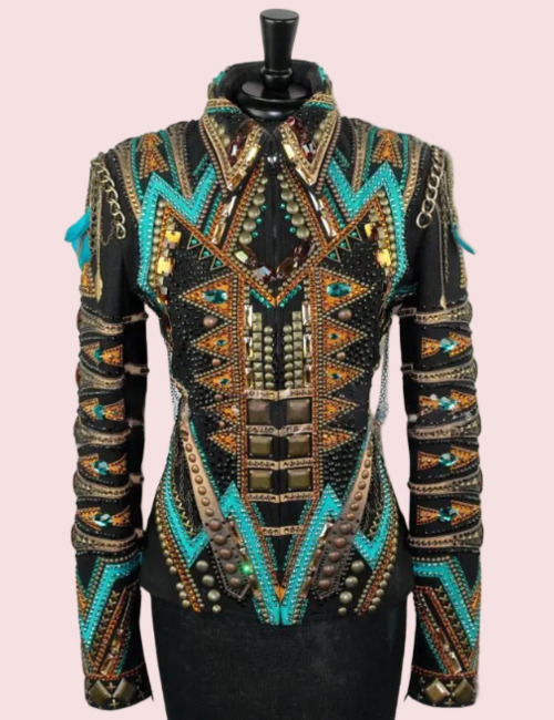 Aztec Thunder Show Jacket  Turquoise & Bronze Western Performance Wear