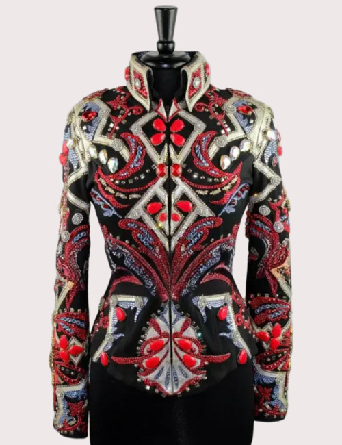 Regal Red Floral Crystal Show Jacket | Luxury Western Performance Wear