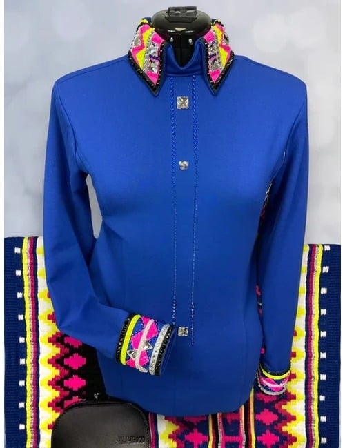 Dazzling Blue Show Shirt Neon Crystal Accents