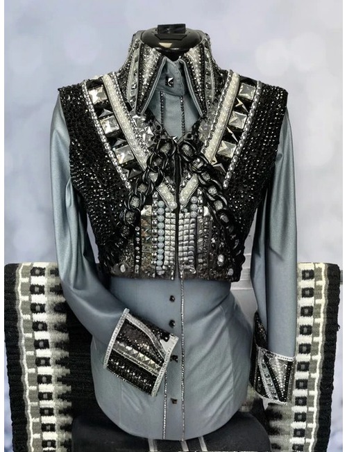 Dazzling Crystal Adorned Western Show Shirt and Vest Set