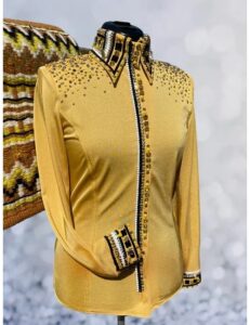 Golden Elegance Crystal Adorned Western Show Shirt