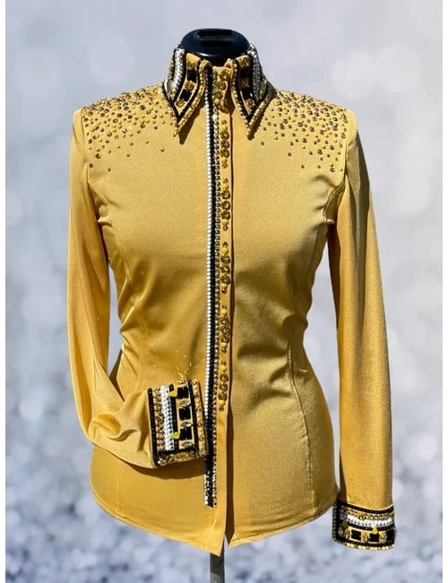 Golden Elegance Crystal Adorned Western Show Shirt