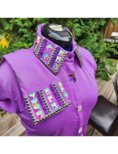 Royal Iris Show Shirt with Crystal Collar Elegance