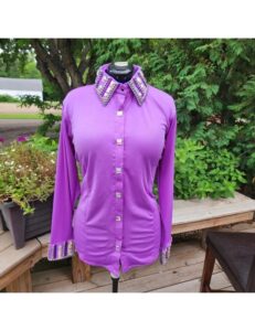 Royal Iris Show Shirt with Crystal Collar Elegance