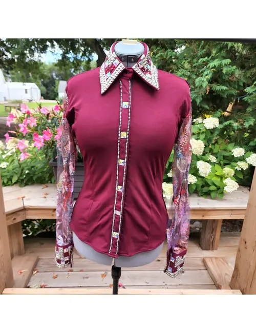 Burgundy Elegance Crystal Show Shirt